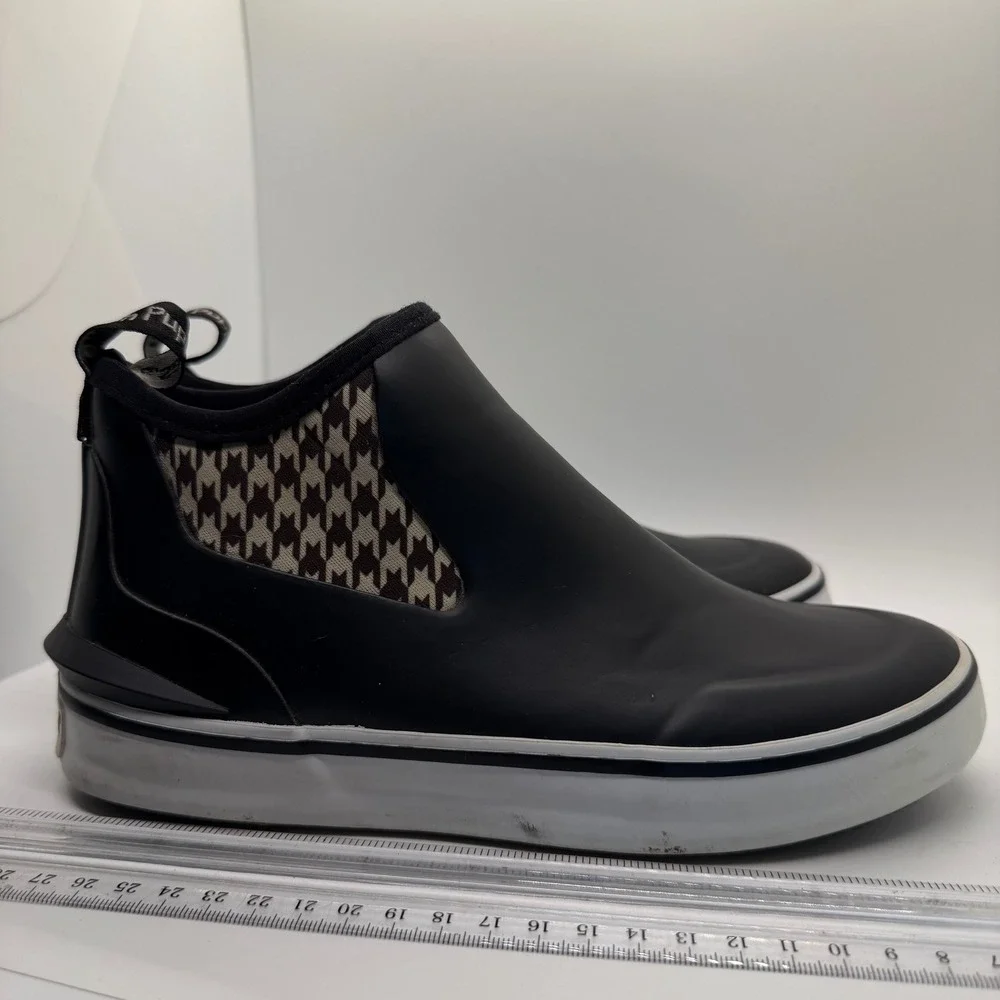 Hush Puppies Rain‎ Check Black Houndstooth Rubber Rain Boots HW06730-002 Mens 6